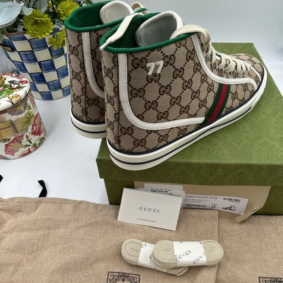 Men's Gucci tennis 1977 high top sneakers size 12.5 made in Italy - Picture 6 of 10
